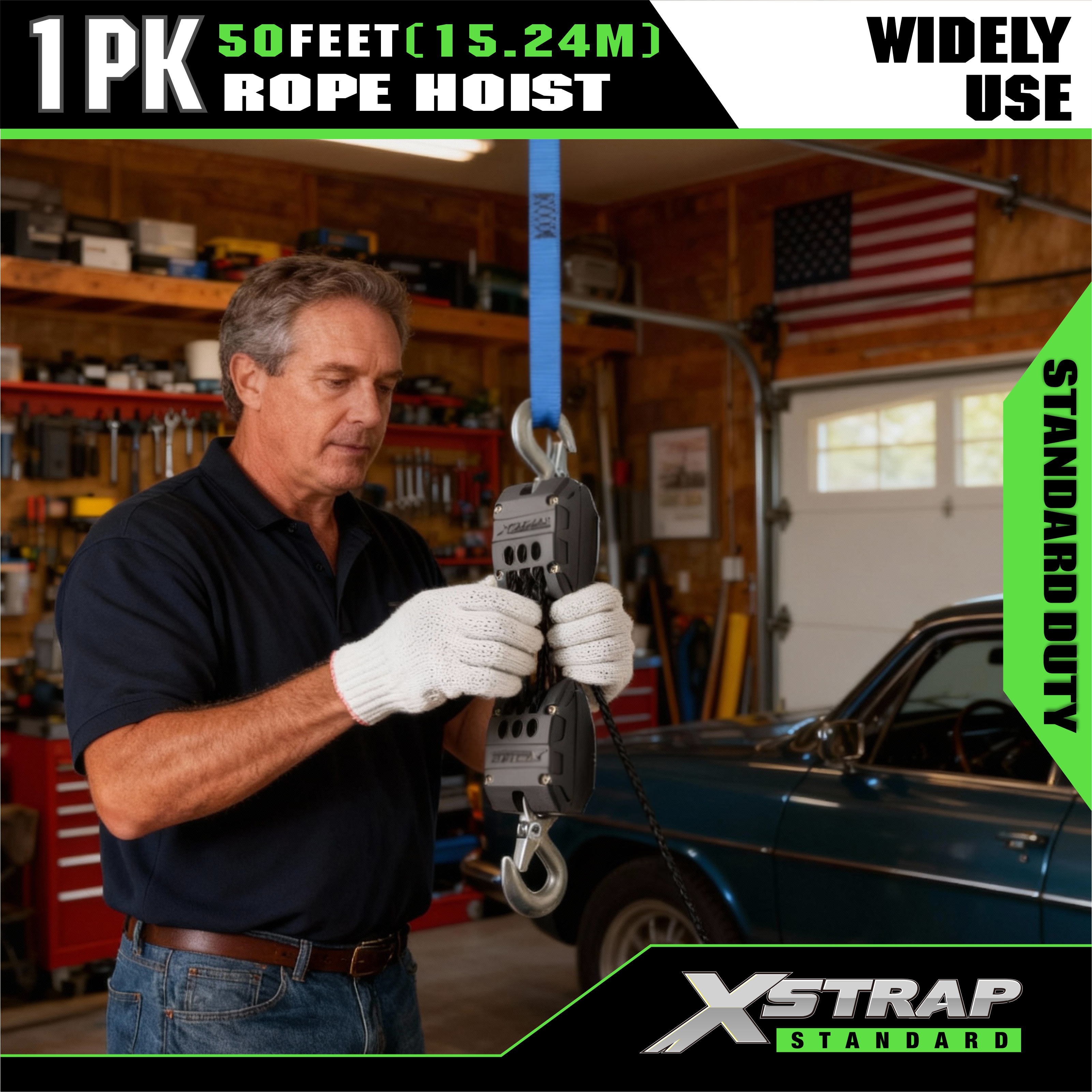 XSTRAP AHLT0003 화이트 로프 호이스트 풀리 시스템 1000LB 용량