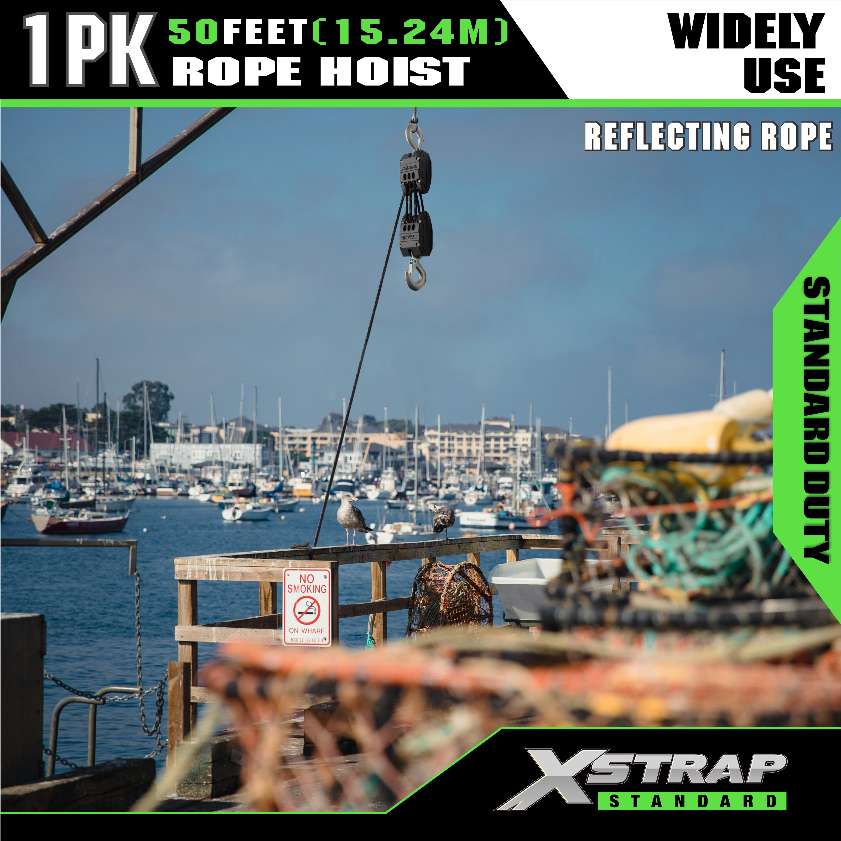 XSTRAP AHLT0003 반사 검정색 로프 호이스트 풀리 시스템 1000LB