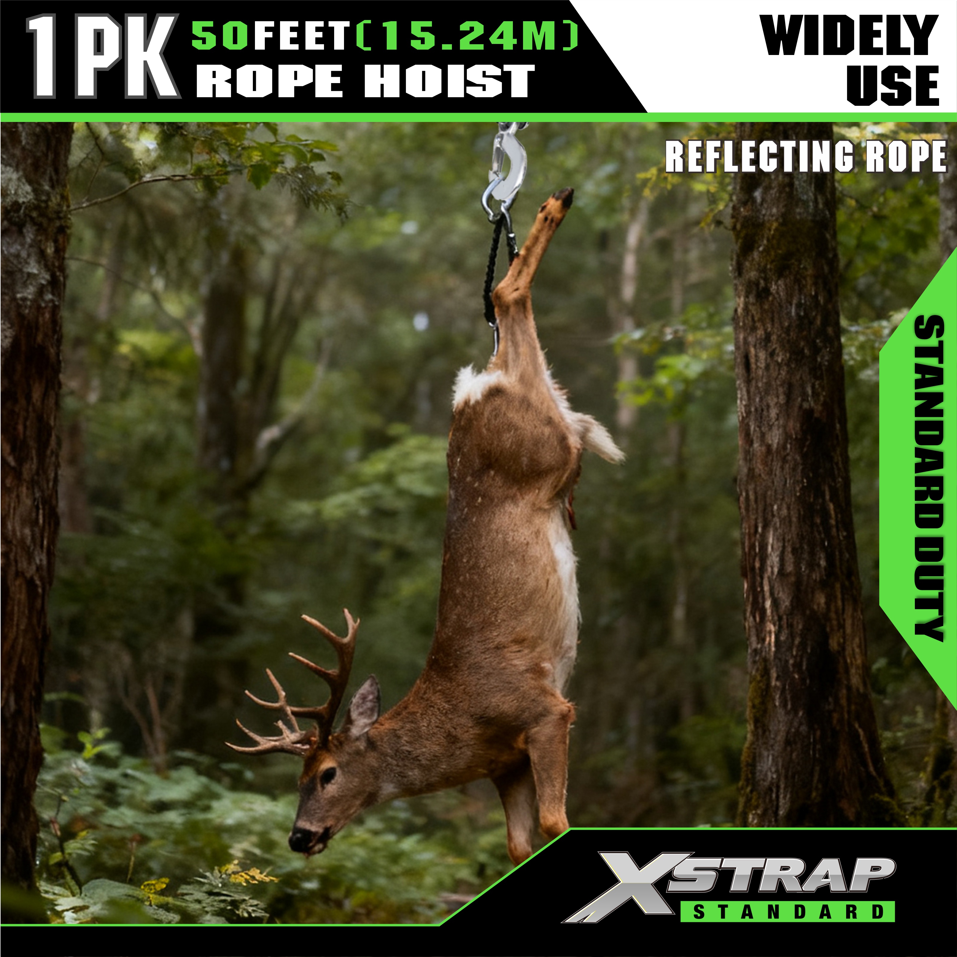 XSTRAP AHLT0003 반사 검정색 로프 호이스트 풀리 시스템 1000LB