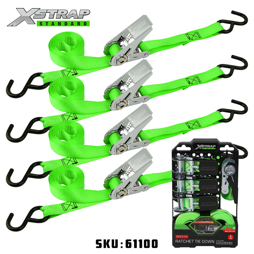 Xstrap 61100 1인치 x 15' 4PK 래칫 타이다운 500lb SWL