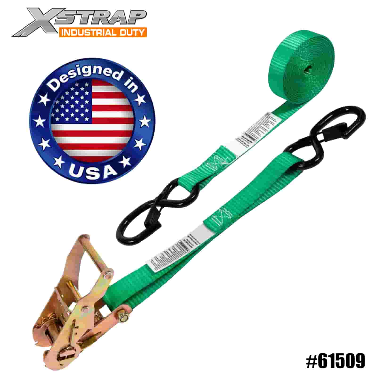 Xstrap 61509 1인치 x 15' 4PK 래칫 스트랩(안전 S 후크 포함) 400lb SWL