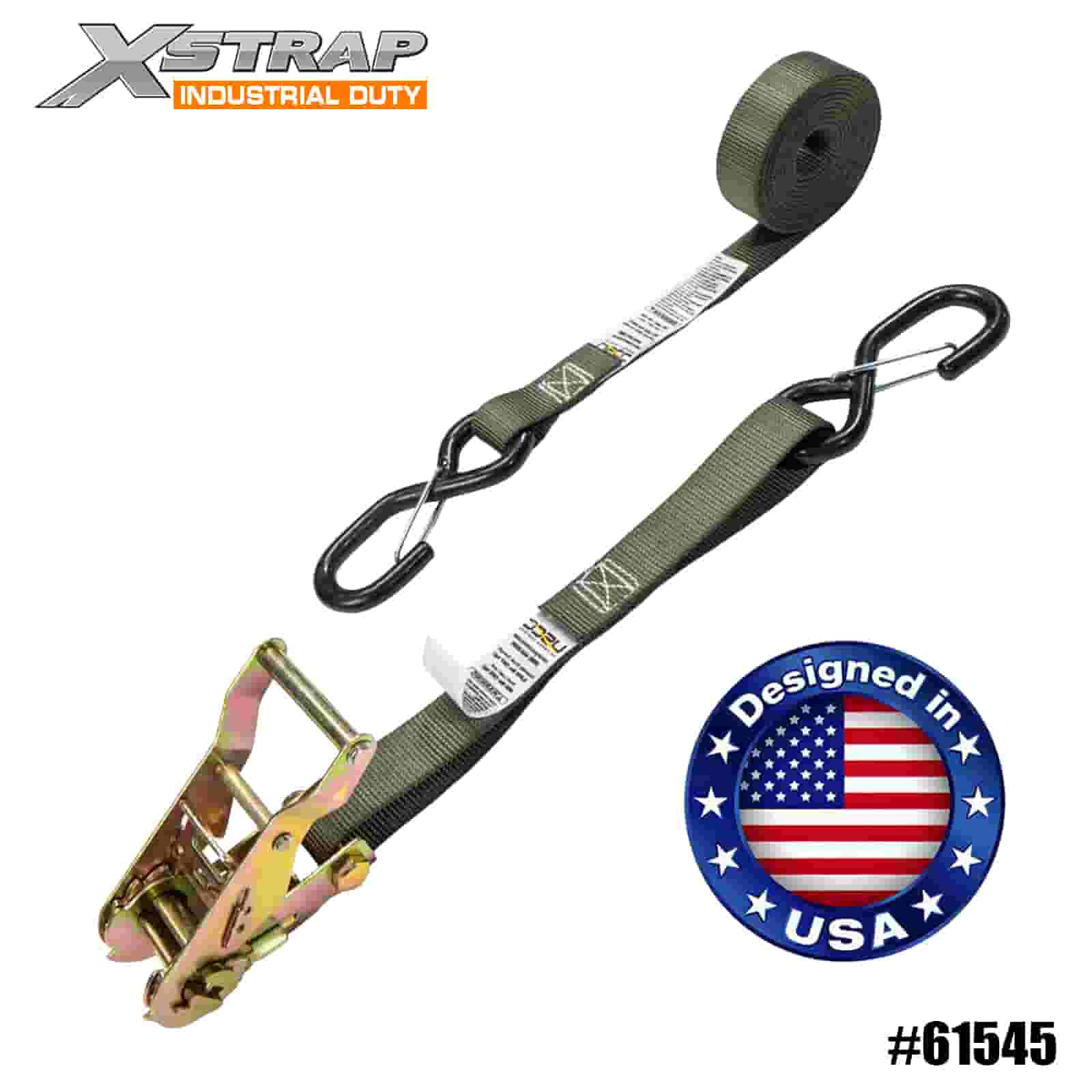 Xstrap 61545 4PK 1인치 x 8' 래칫 스트랩(비닐 코팅 안전 S 후크 포함) 833lb SWL