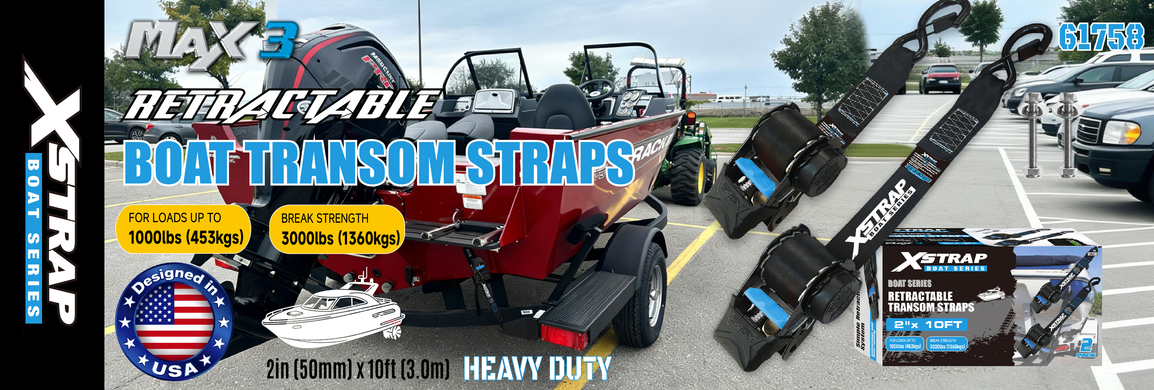 Xstrap 61758 보안 후크가 있는 접이식 트랜섬 스트랩 1,000LB SWL