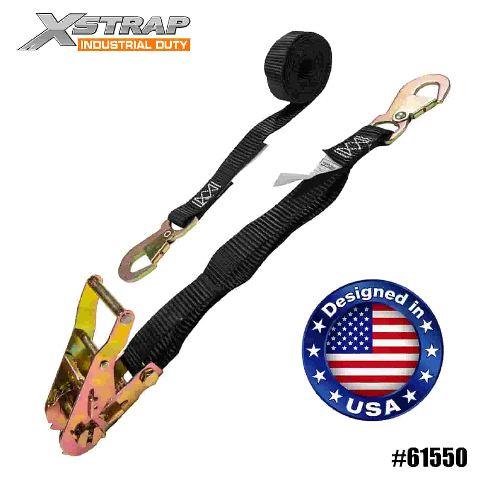 Xstrap 61550 1인치 x 15' ATV 및 AUV 래칫 스트랩(플랫 스냅 후크 포함) 1000lb SWL